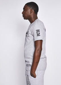 Grey Short Sleeved T Shirt Black Logo
