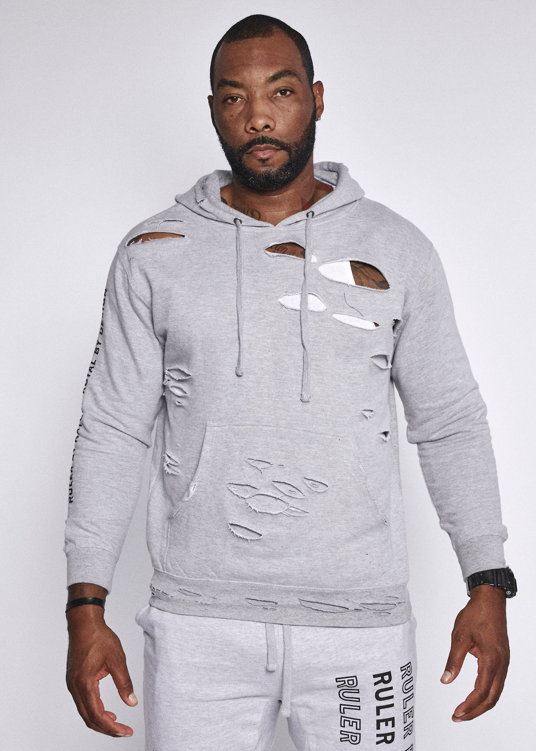 Grey Hooded Sweatshirt Black Logo