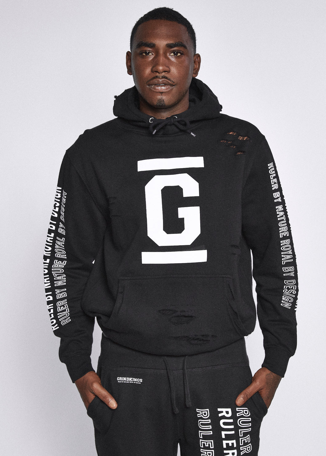  Grey Hooded Sweatshirt White Logo