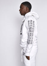 Load image into Gallery viewer, White Hooded Sweatshirt-Black Logo
